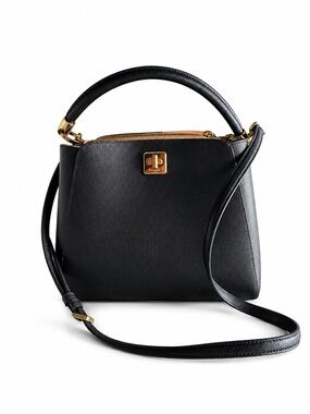 Kate Spade Phoebe black refined grain leather satchel with gold-tone hardware.